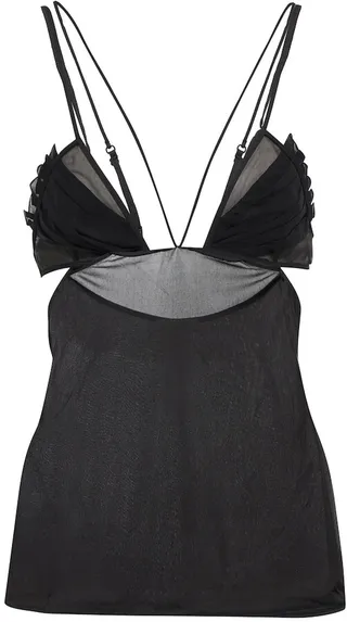 Pleated cutout mesh camisole