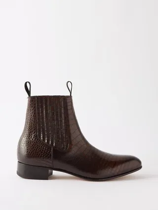 Alligator-effect Leather Chelsea Boots