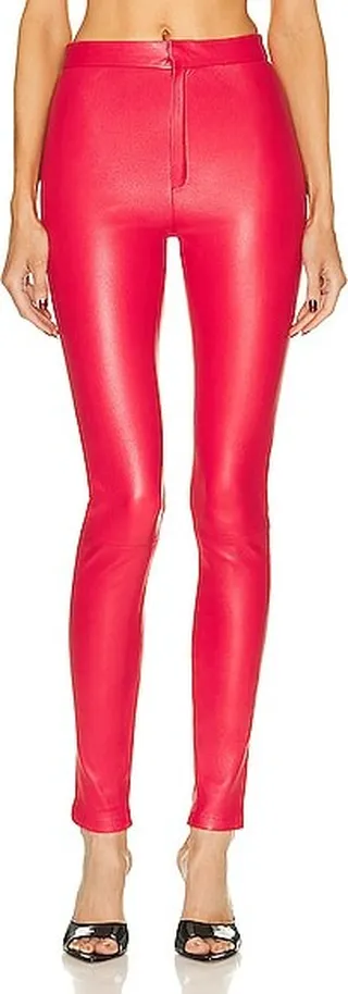 Zeynep Arcay High Waisted Leather Pant in Red