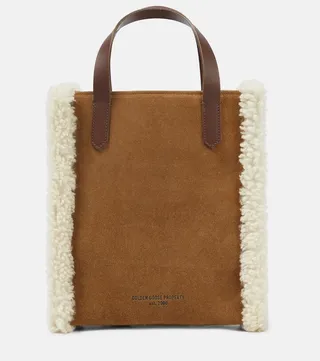 Mini California shearling-trimmed tote