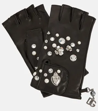Embellished leather gloves