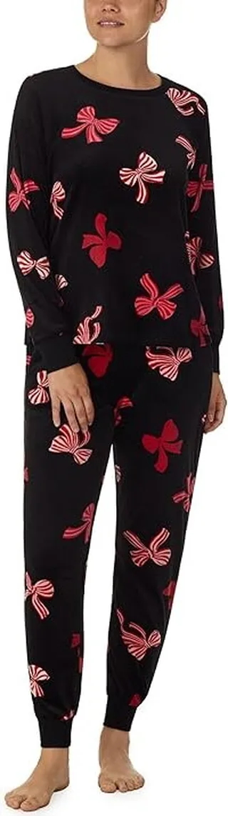 Kate Spade New York Stretch Velour Joggers PJ Set (Ribbon Toss) Women's Pajama Sets