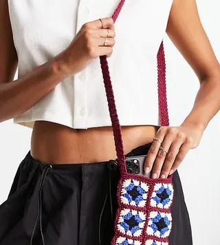 Reclaimed Vintage crochet phone holder bag