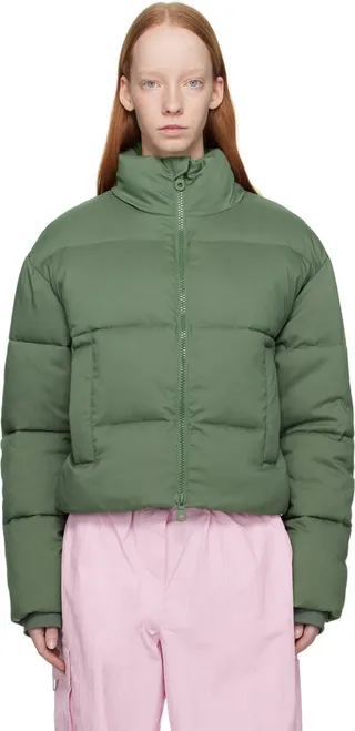 Girlfriend Collective Green Cropped Puffer Jacket