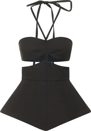 Cotton blend drill cutout halter top