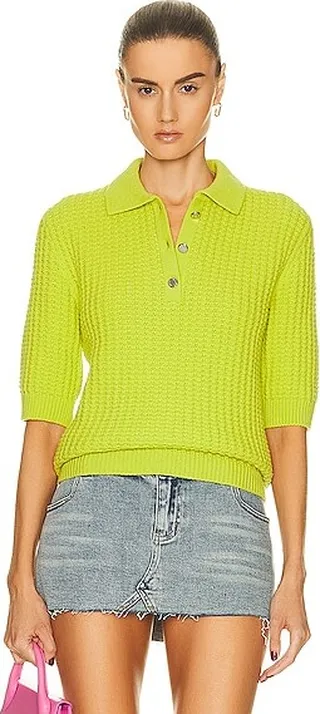 Brandon Maxwell Pointelle Stitch Polo Shirt in Green