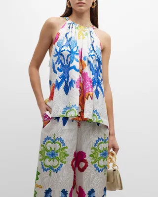Brigette Mesogios-Print Silk Halter Blouse