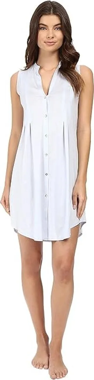 Hanro Cotton Deluxe Button Front Tank Nightgown (Blue Glow) Women's Pajama