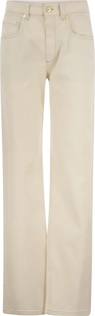Loose Trousers In Garment-dyed Comfort Denim With Shiny Tab