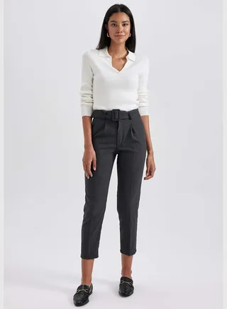 Slim Fit High Waisted Ankle Chinos