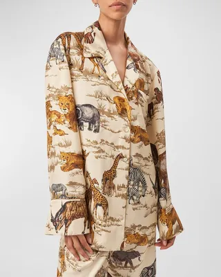 Valentina Safari-Print Button-Front Top