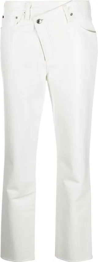 White Criss-Cross Straight Leather Trousers