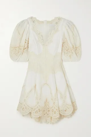 Zimmermann - Tiggy Embroidered Linen Mini Dress - Ivory