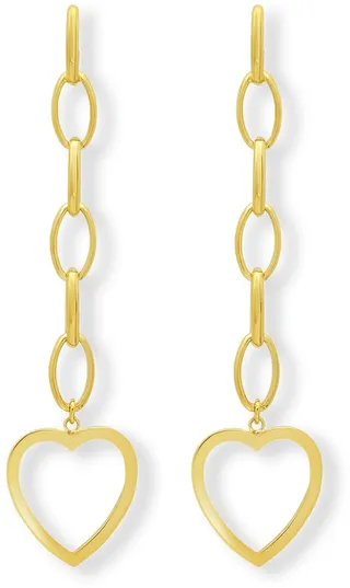 Yellow Gold 6-Link Edith Open Heart Drop Earrings