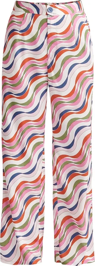 PAISIE - Wave Print Trousers - Pink Multi
