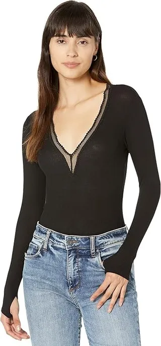 Only Hearts Featherweight Thermal Deep V Bodysuit (Khol) Women's Jumpsuit & Rompers One Piece
