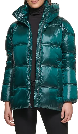Box Quilted Puffer Jacket with Removable Hood