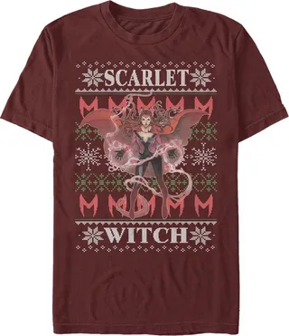 Men's Marvel Ugly Christmas Scarlet Witch T-Shirt - Cardinal - 2X Large