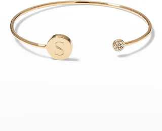 Elle 14K Gold Diamond Accent Initial Bangle