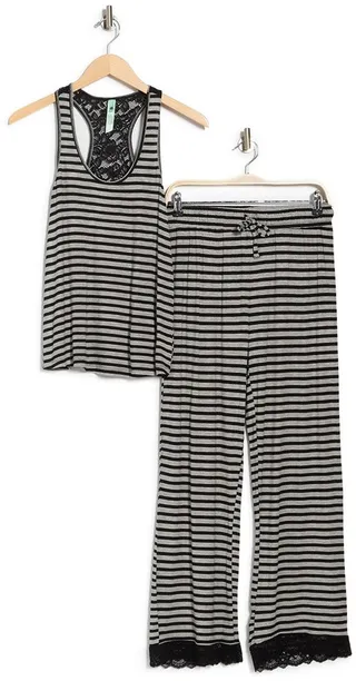 Lace Trim Racerback Tank & Pants 2-Piece Pajama Set
