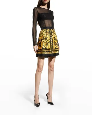 Baroque Heritage Pleated Silk Mini Skirt