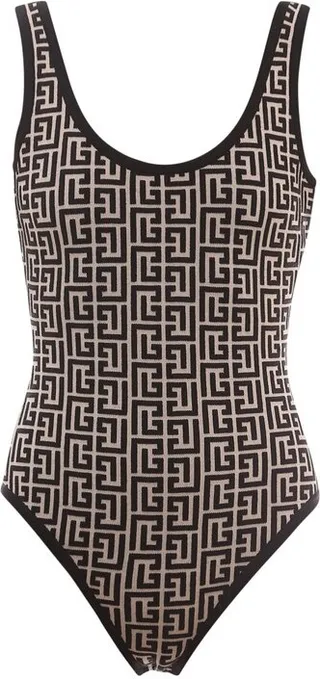 Balmain Monogram Jacquard Open-Back Bodysuit