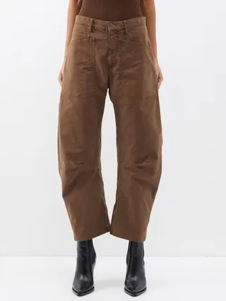 Shon High-rise Cropped Cotton-twill Trousers