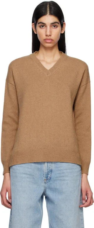 S Max Mara Tan V-Neck Sweater