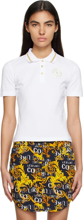 Versace Jeans Couture White V-Emblem Polo