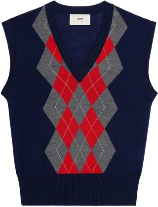 Merino Wool Argyle Check Vest