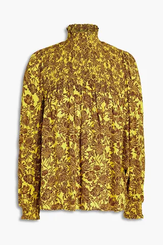 Demi shirred printed crepe blouse