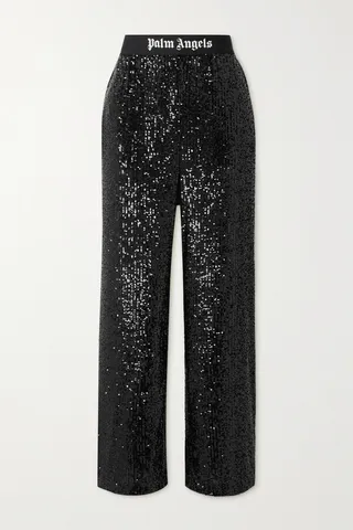 Palm Angels - Sequined Jersey Straight-leg Pants - Black