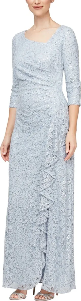 Sequin Lace Ruffle Gown