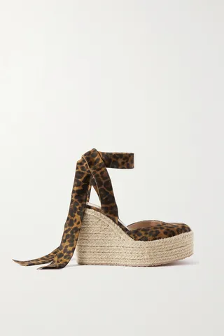 Gianvito Rossi - 70 Leopard-print Suede Wedge Espadrilles - Neutrals
