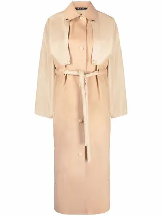 Oil tie-waist trench coat