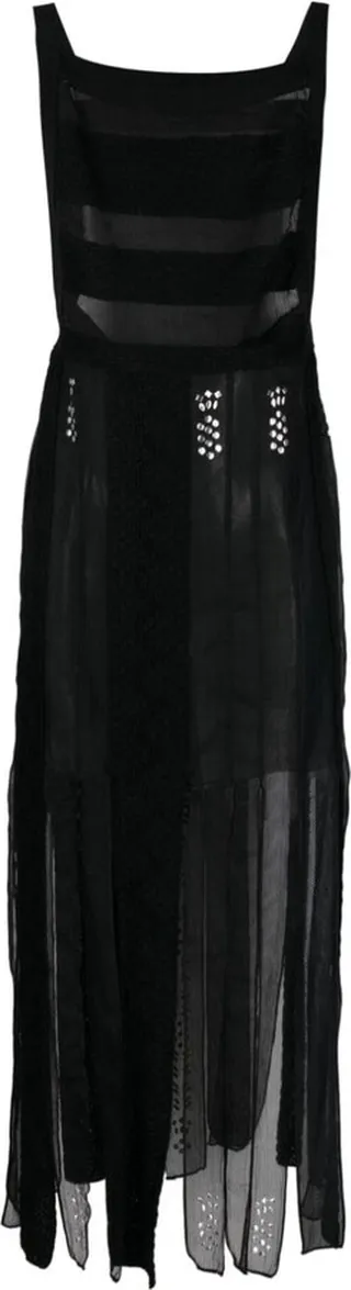 Sheer-Panel Pleated Dress