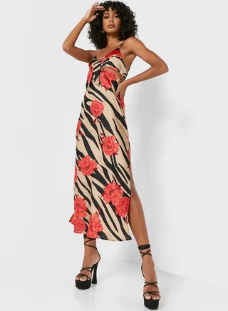 Floral Print Cut Out Detail Strappy Dress
