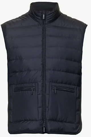Mens Navy Stripe-print Padded Shell-down Gilet