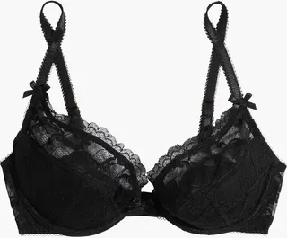 Anna bow-embellished Leavers lace bra
