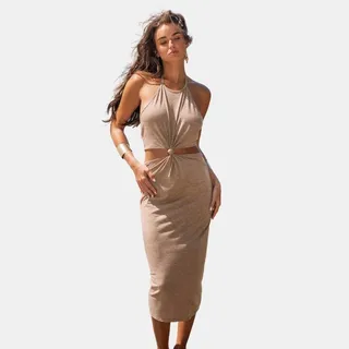 Women's Knotted Cutout Bodycon Dress - Cupshe-L-Beige