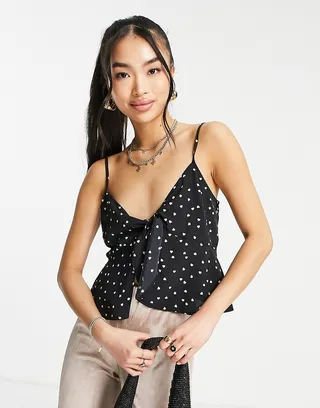 Miss Selfridge bunny tie cami top in heart print