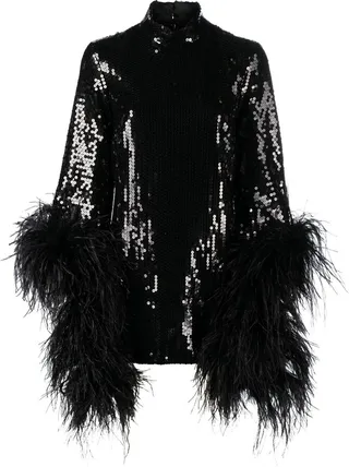 Disco sequins-feather mini-dress