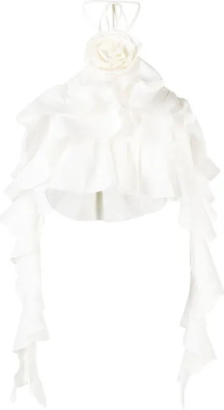 Ruffle-Detail Halterneck Crop Top