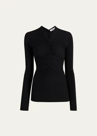 Shirred Zip-Front Top