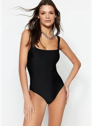 Black Square Collar Swimsuit TBESS22MA0005