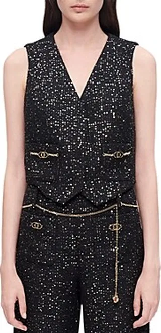 Maje Vitosele V Neck Jewel Detail Sweater Vest