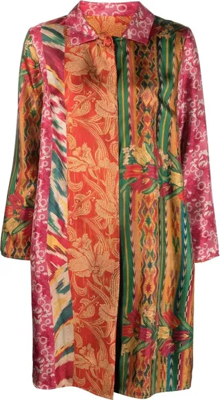 Multiple-Print Single-Breasted Coat