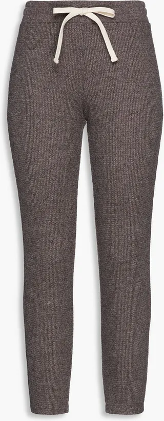 Cropped mélange waffle-knit track pants