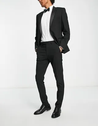 ASOS DESIGN skinny tuxedo pants in black