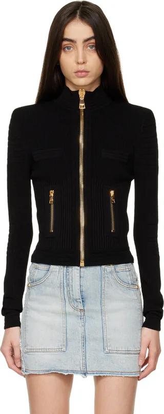 Balmain Black Zip Cardigan